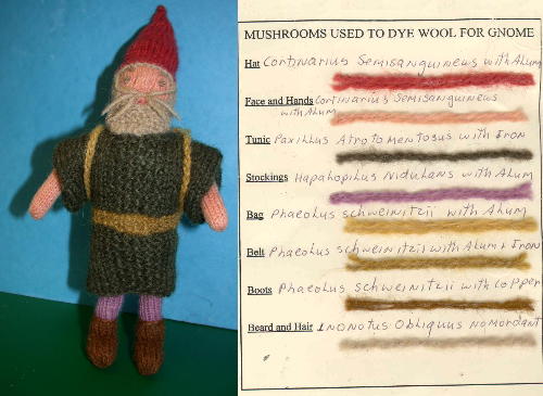 gnome made by Susan Hopkins with wool dyed with mushrooms